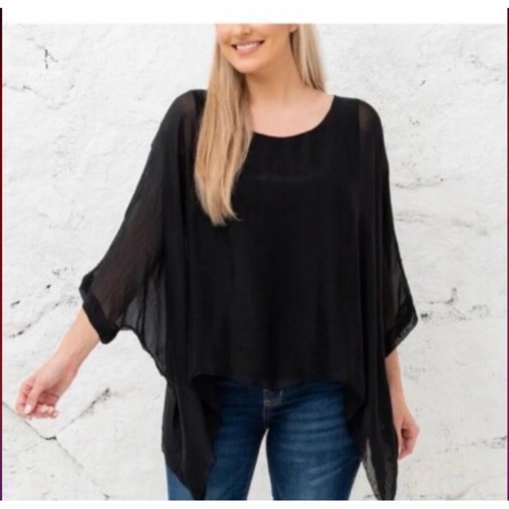 Cobblestone Women’s Martina Black Silk Sheer Blouse Viscose Tank Lining One Size